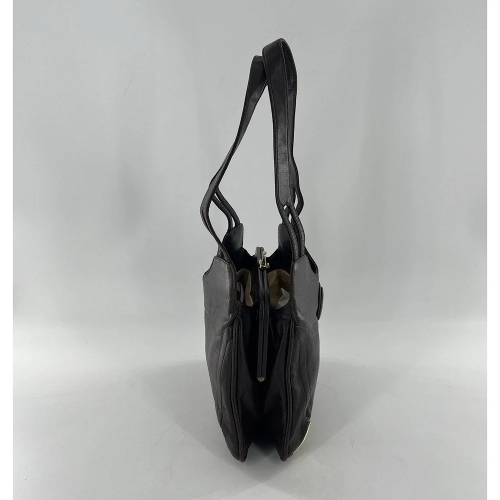 Vintage Mid Century‎ Modern Lou Taylor Leather Satchel Shoulder Brown Bag Mirror
